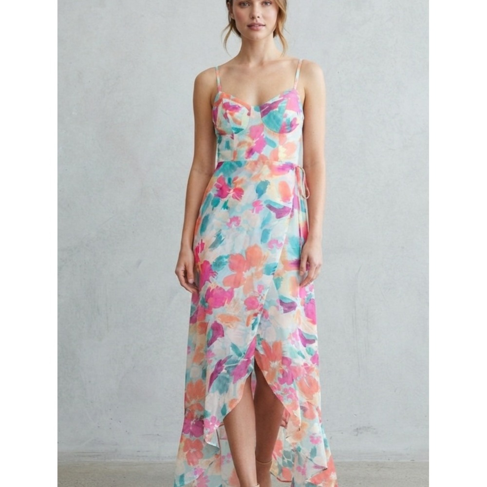 Lily Rose Floral Boho High-Low Faux Wrap Maxi Dress XS